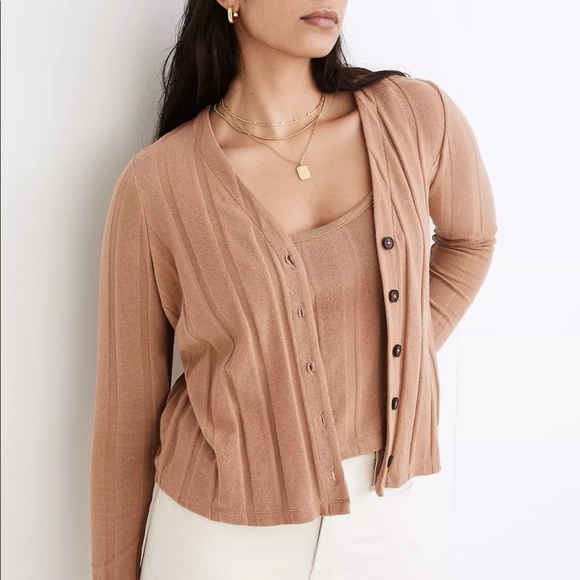 Madewell Ribbed Sweater-Knit Cardigan in Blush - Picture 3 of 10